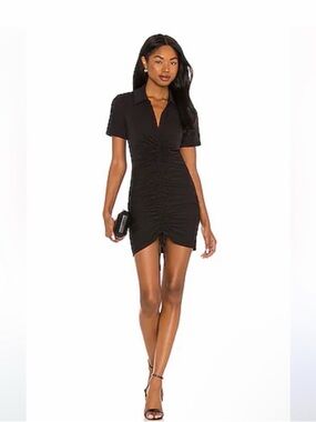 Ruched Short Sleeve Polo Mini Dress - Black - Alice & Olivia